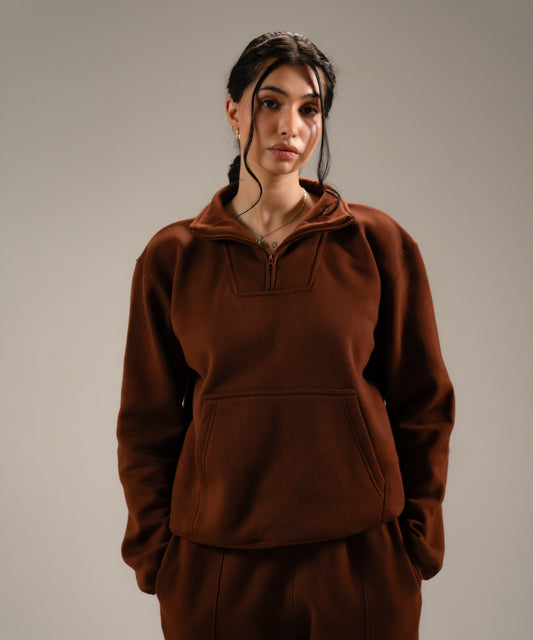 HALF-ZIP SWEATSHIRT - COCOA