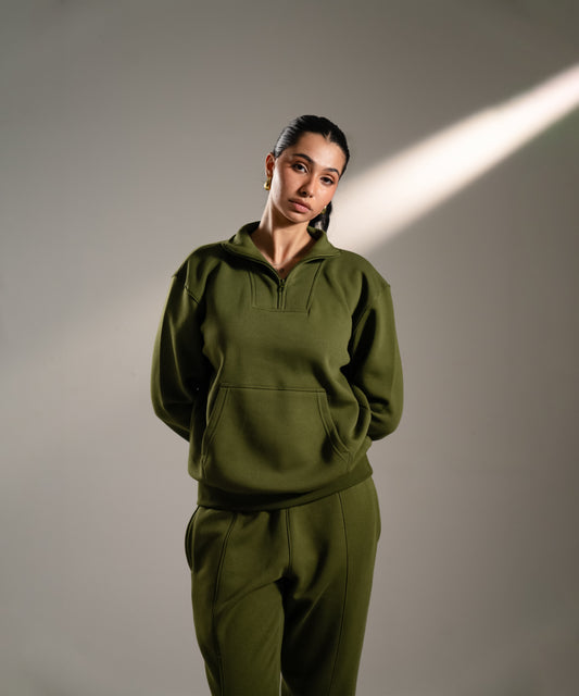 HALF-ZIP SWEATSHIRT - OLIVE