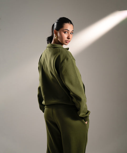 HALF-ZIP SWEATSHIRT - OLIVE